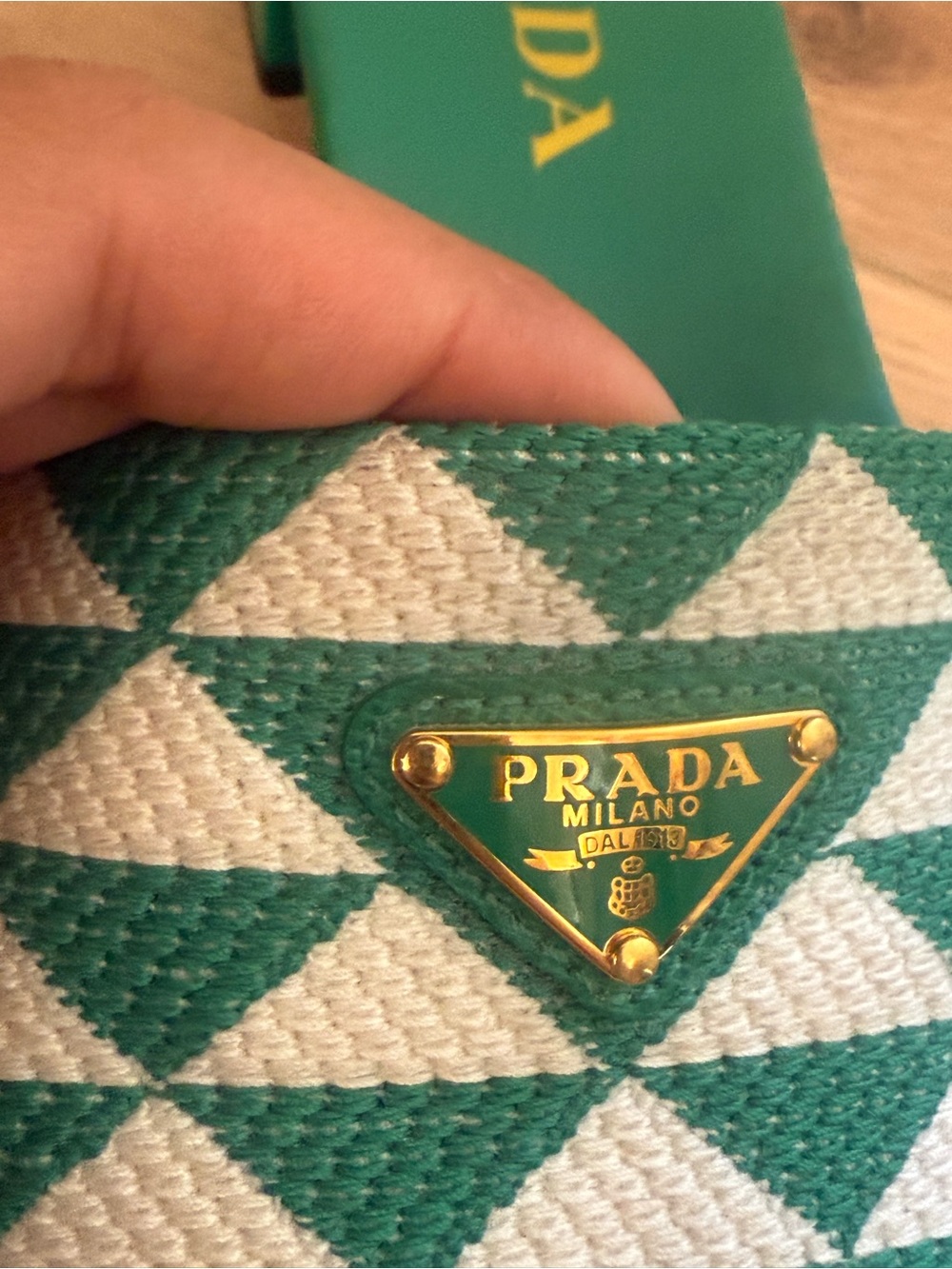 Authentic Prada Green and White Geometric Slide Mules - Picture 3 of 11